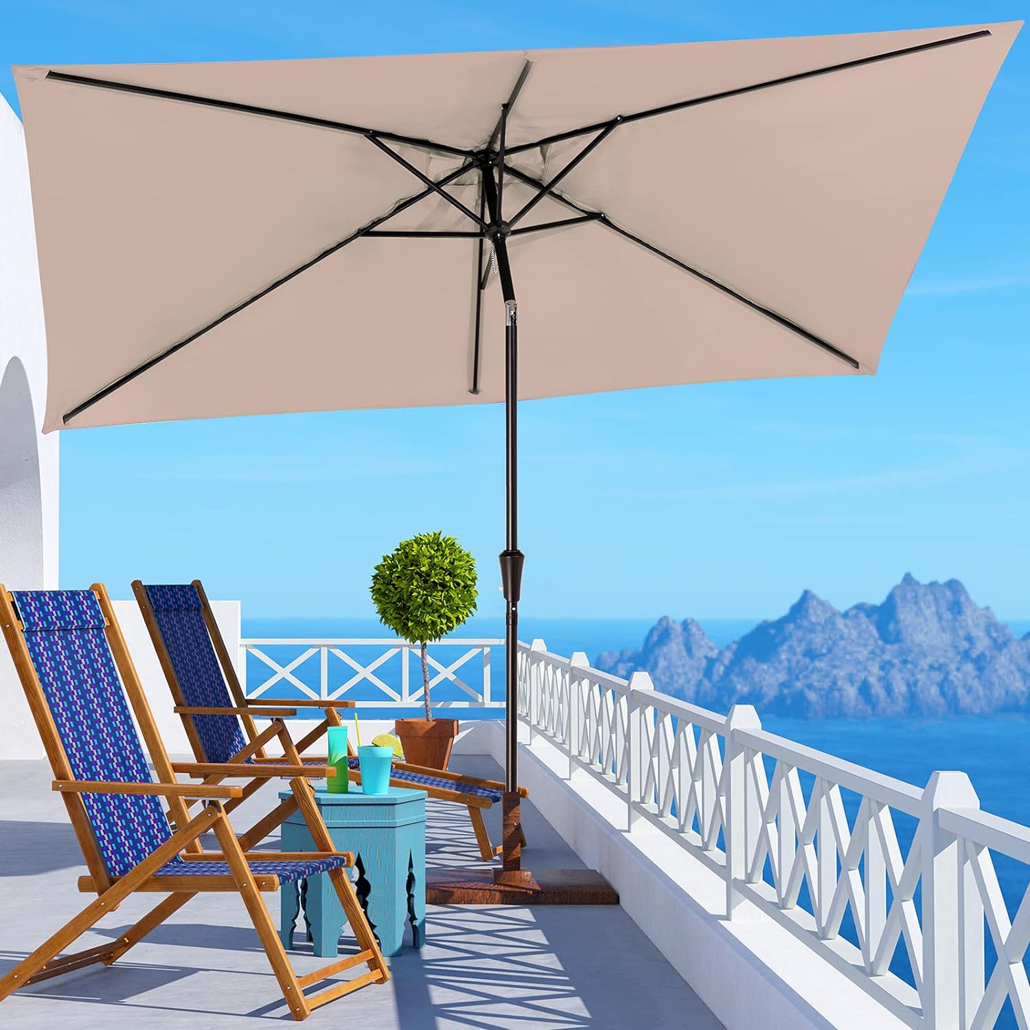 factory 2x3 M Patio Umbrella Rectangular Pole with Tilt and Crank in 200g Polyester with UPF50 Coating Oyester