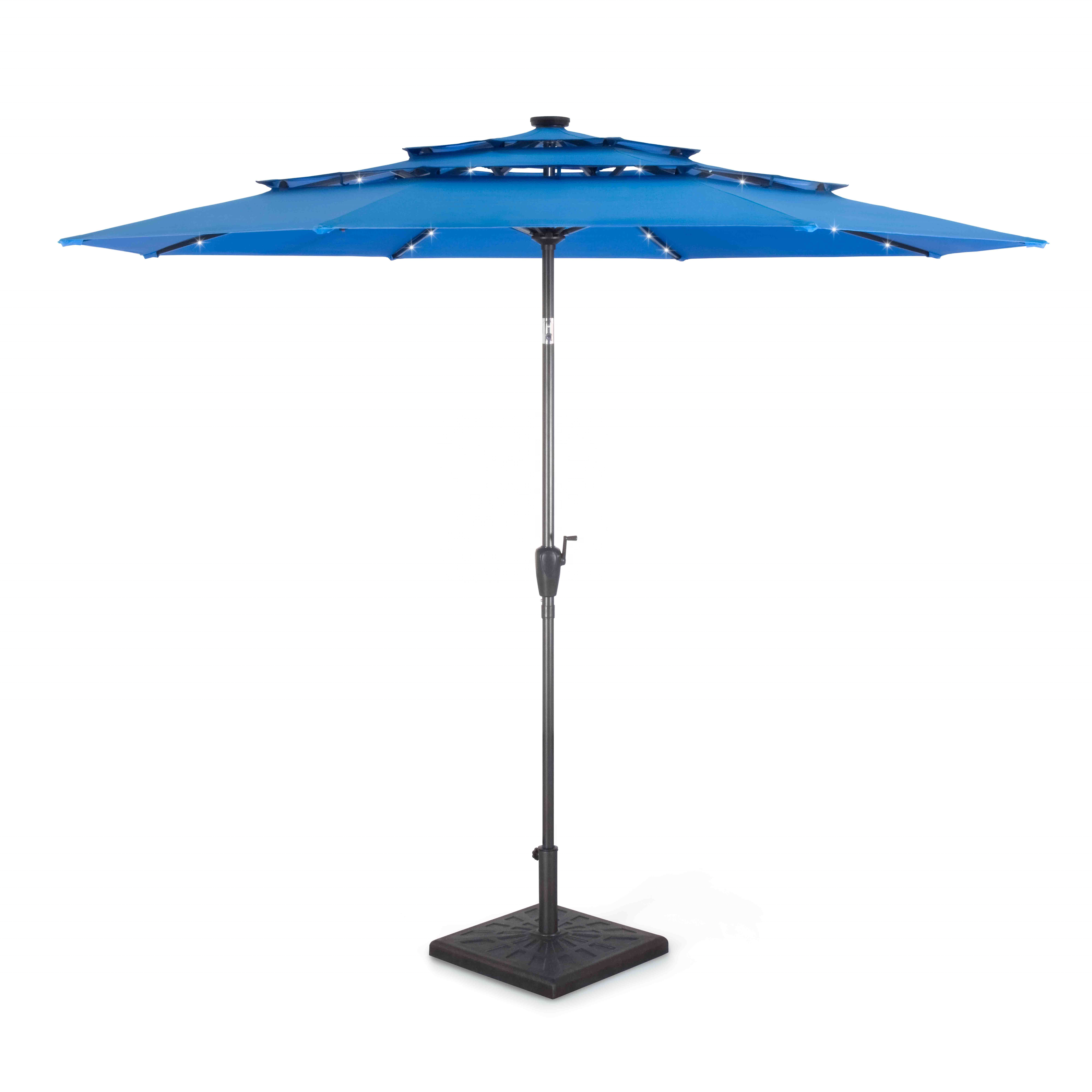 10ft 3-Tier Solar Patio Umbrella Outdoor Market Sun Shade for Backyard Deck Poolside with 24 LED Lights Tilt Adjustment Easy Cra