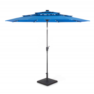 10ft 3-Tier Solar Patio Umbrella Outdoor Market Sun Shade for Backyard Deck Poolside with 24 LED Lights Tilt Adjustment Easy Cra