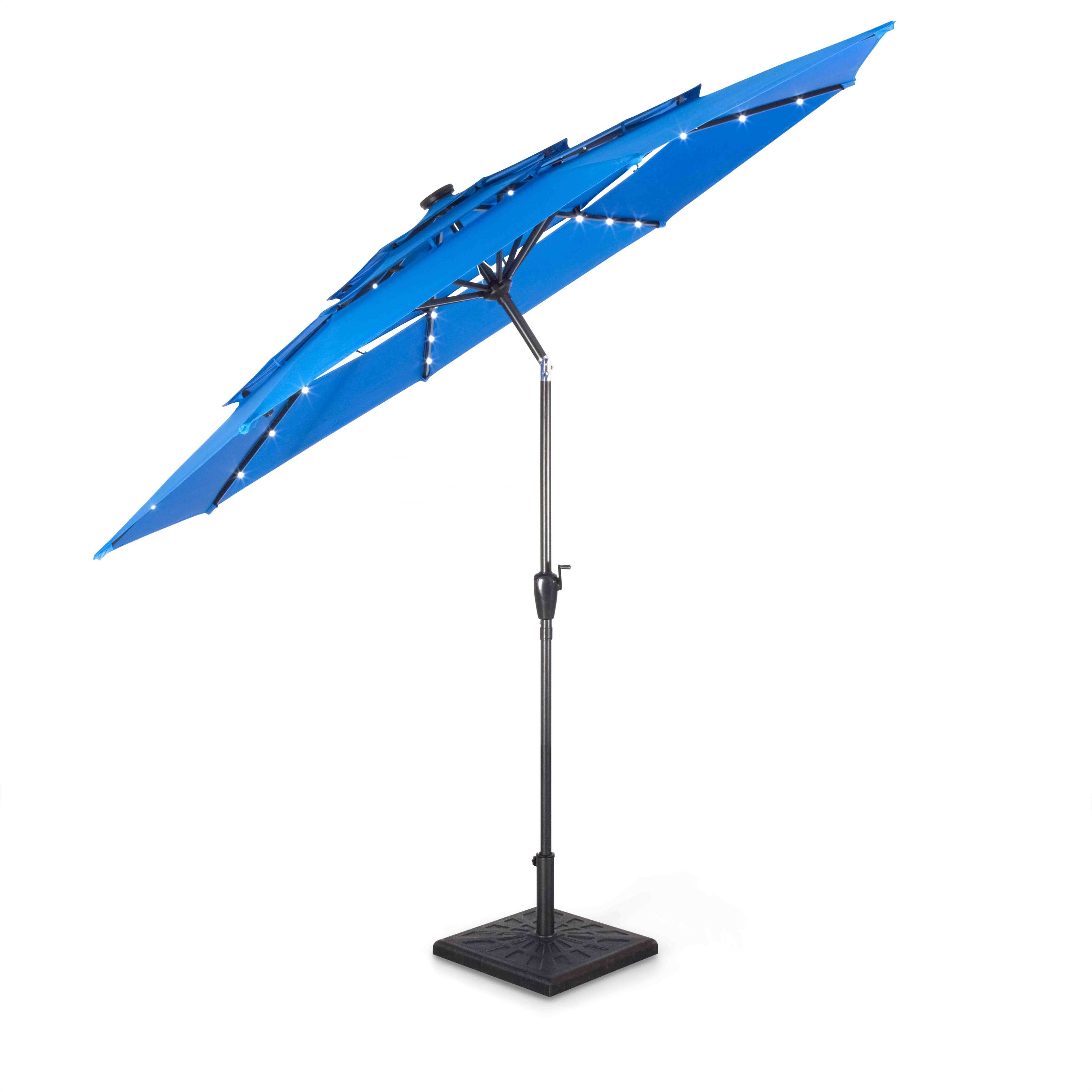 10ft 3-Tier Solar Patio Umbrella Outdoor Market Sun Shade for Backyard Deck Poolside with 24 LED Lights Tilt Adjustment Easy Cra