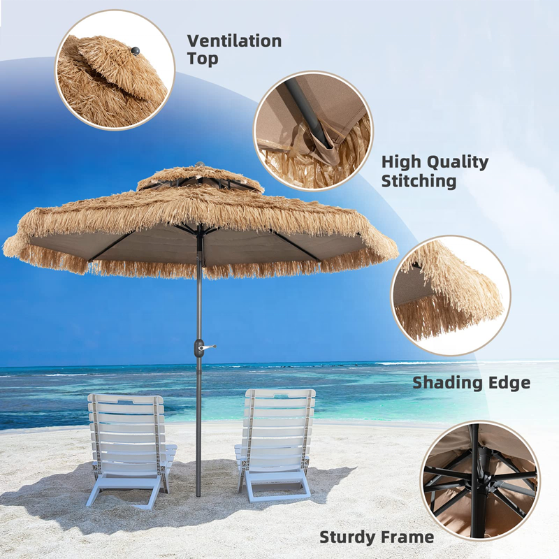 10FT Large Size Umbrella Beach Tiki Sun Shade Umbrella Waterproof Hawaiian Hula Beach Umbrella Patio Used Straw PP Material