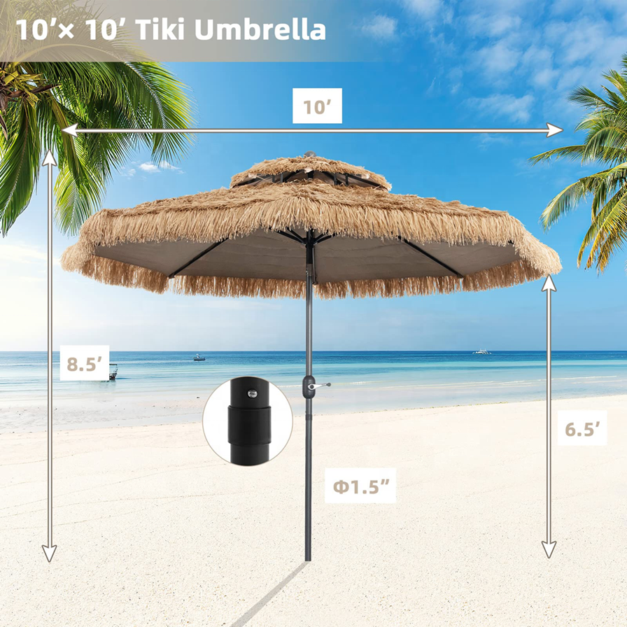 10FT Large Size Umbrella Beach Tiki Sun Shade Umbrella Waterproof Hawaiian Hula Beach Umbrella Patio Used Straw PP Material