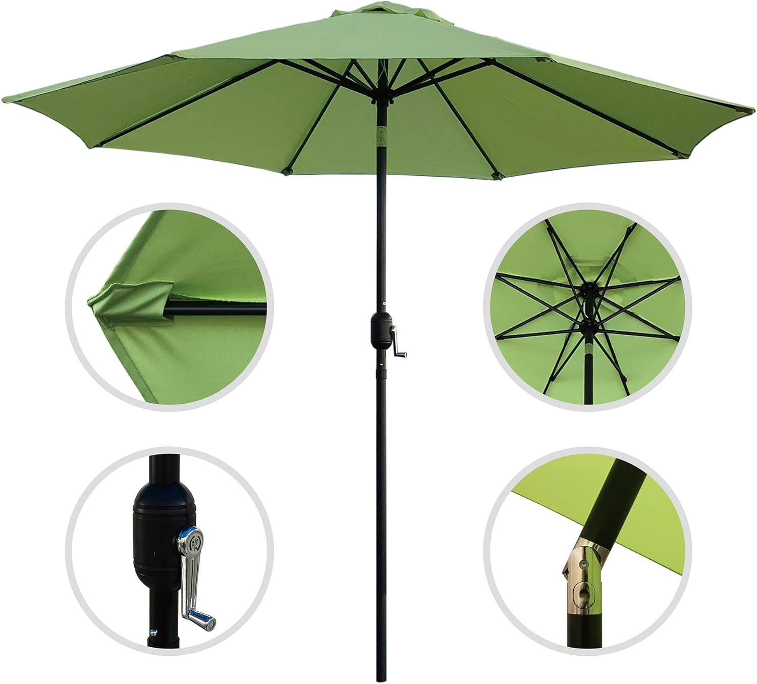 9ft Patio Outdoor Table with Push Button Tilt & Crank for Market Umbrella for Garden Lawn Deck Backyard & Pool Hotels Exteriors