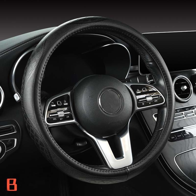 High Quality Cowhide Steering Wheel Cover Wear-Resistant Delicate Skin-Friendly Breathable Fresh Moisture-Absorbing Black Series