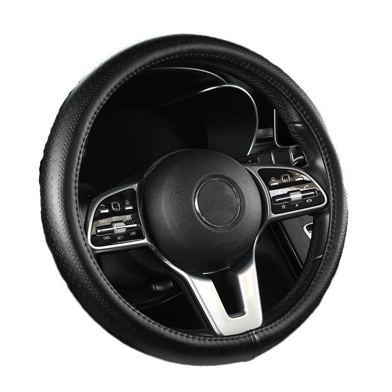 High Quality Cowhide Steering Wheel Cover Wear-Resistant Delicate Skin-Friendly Breathable Fresh Moisture-Absorbing Black Series