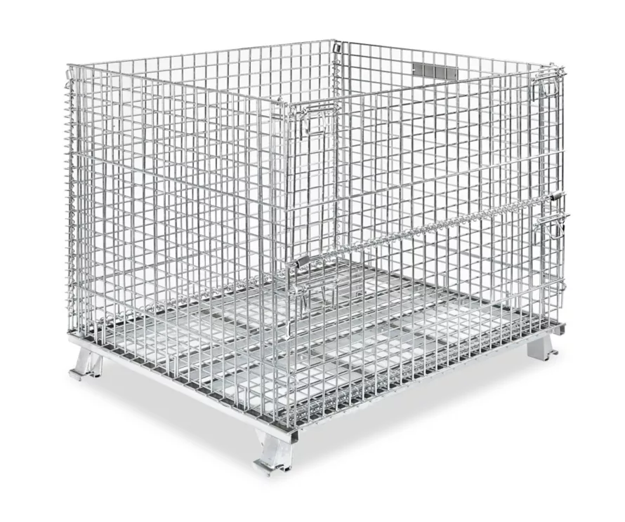 Warehouse Industrial Stackable Wire Mesh Storage Fire Wood Cage Steel Crate