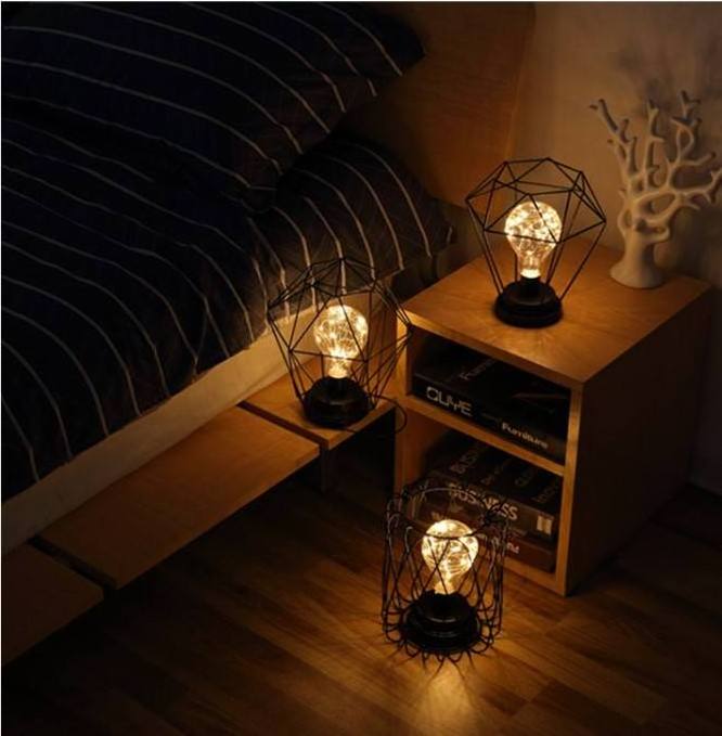 Indoor bed lamp metal cage lamp creative led nightlight atmosphere