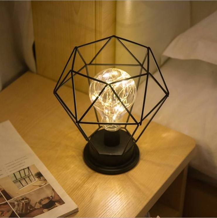 Indoor bed lamp metal cage lamp creative led nightlight atmosphere