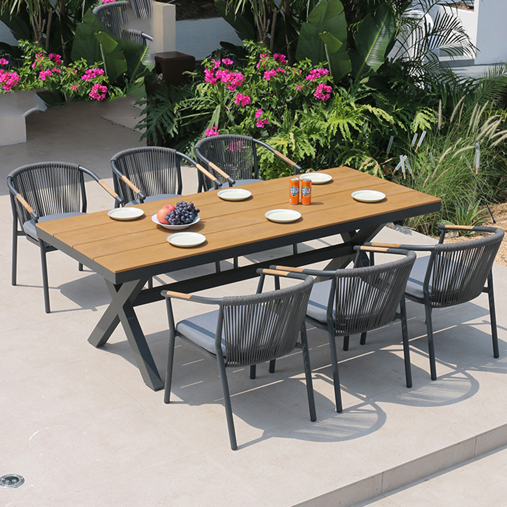 New design outdoor restaurant furniture set teak wood outdoor dining table and chairs in outdoor patio furniture