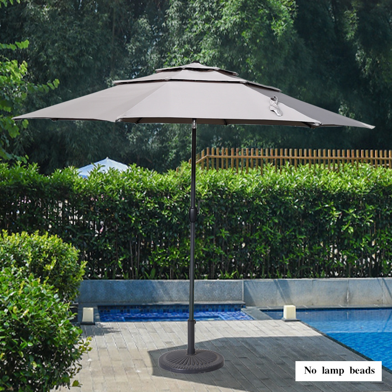 Outdoor garden patio parasol LED solar panel light market hotel three layers fabric Luxury pillar umbrella