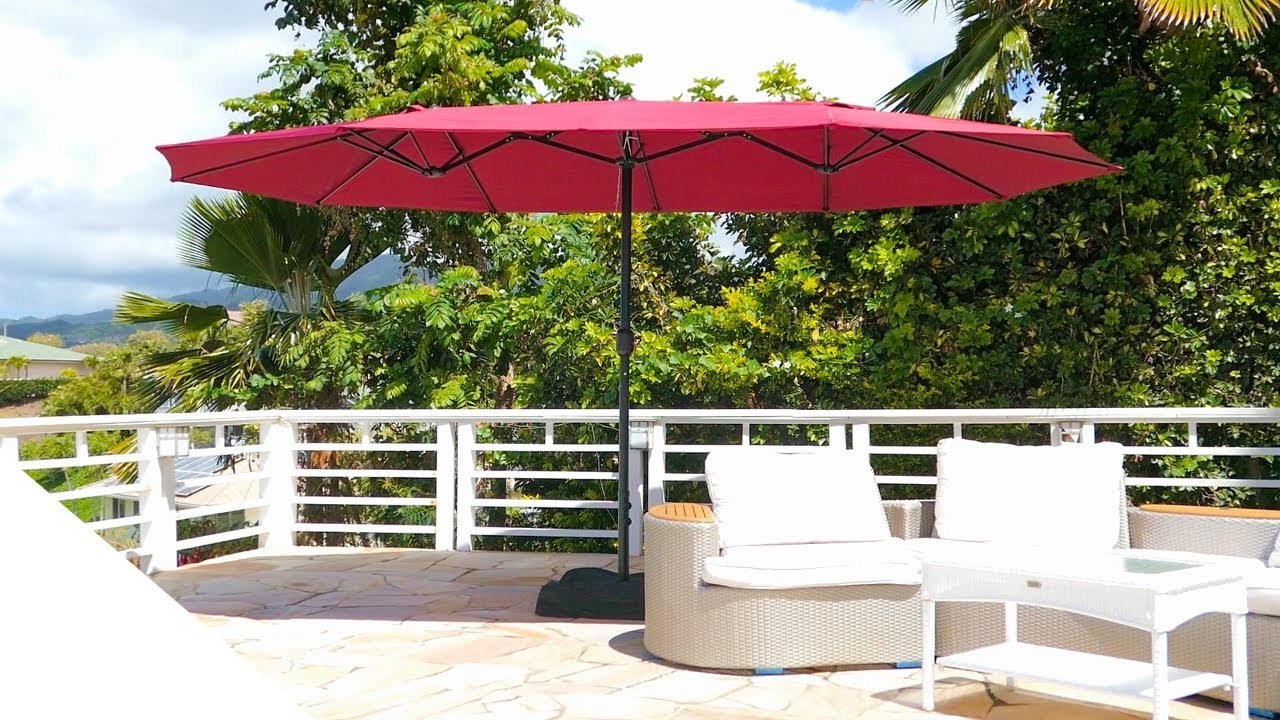 Large 15 Ft Double-Sided, Steel Twin Outdoor Sunshade Parasol Big Size Commercial Solar Led Lighted Garden Patio Umbrellas