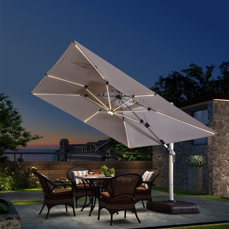 Khaki black Hi-Q LED SOLAR LIGHT big size garden restaurant huge red bull outdoor beach umbrella