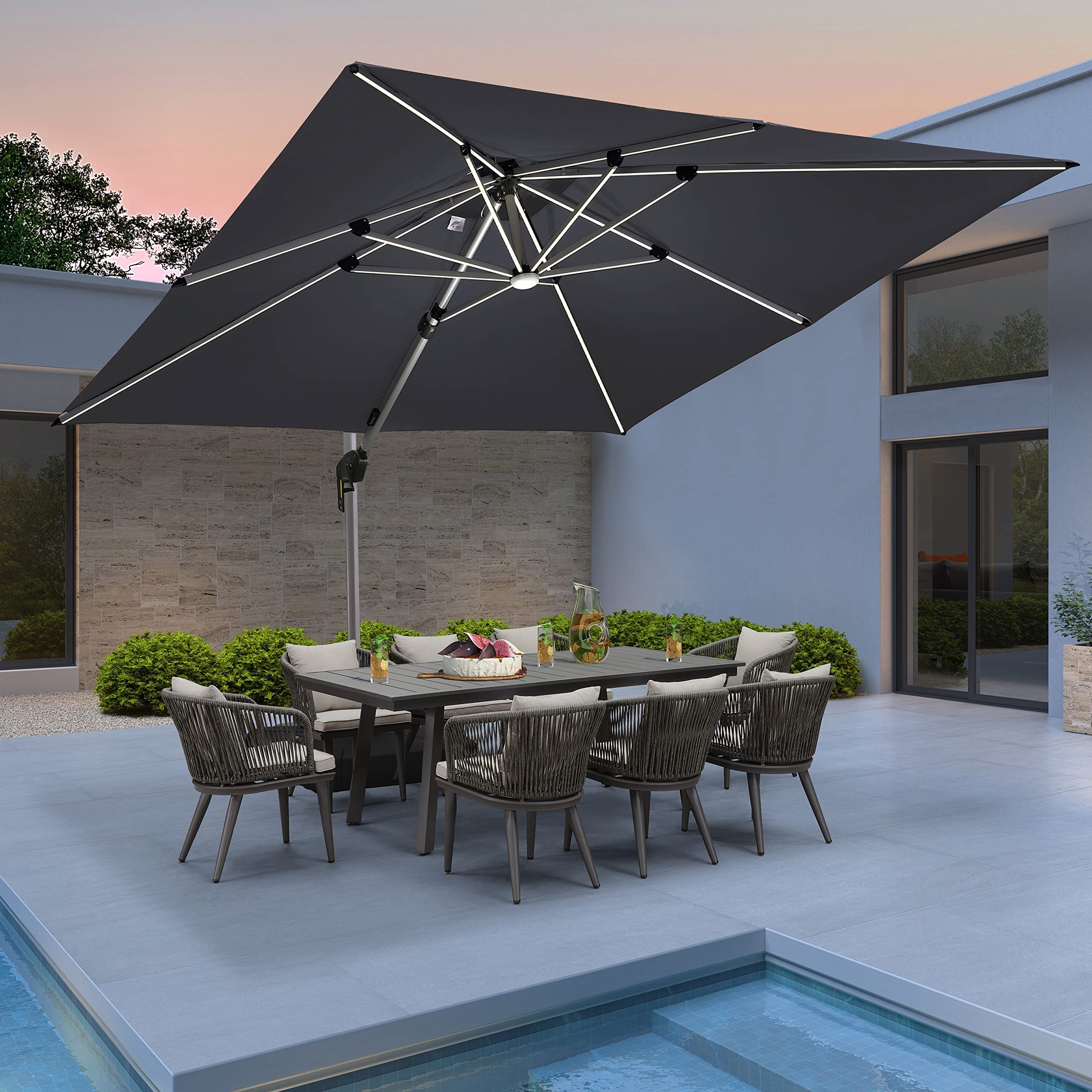 Cantilever Roman LED 3.5m/3*4m custom made patio outdoor garden an rechargeable umbrella solar lighting