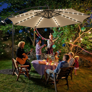 Poolside parasol with table polyester fabric side pole LED solar light banana patio outdoor garden parasol umbrella