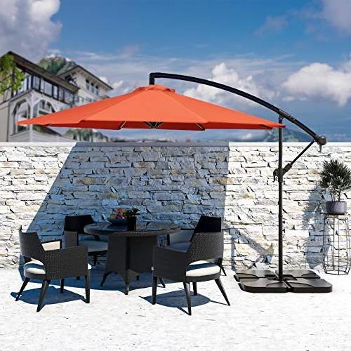 Poolside parasol with table polyester fabric side pole LED solar light banana patio outdoor garden parasol umbrella