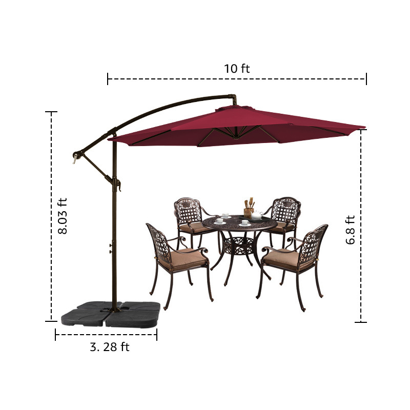 Poolside parasol with table polyester fabric side pole LED solar light banana patio outdoor garden parasol umbrella