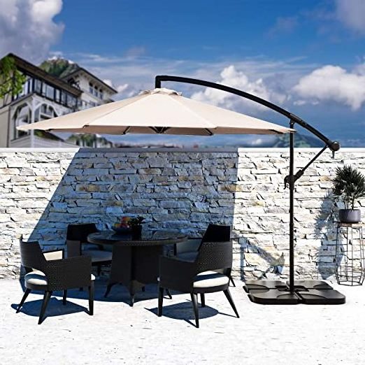 Poolside parasol with table polyester fabric side pole LED solar light banana patio outdoor garden parasol umbrella