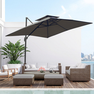 Garden double top outdoor furniture roma parasol patio umbrella sun shade with LED Marble resin base