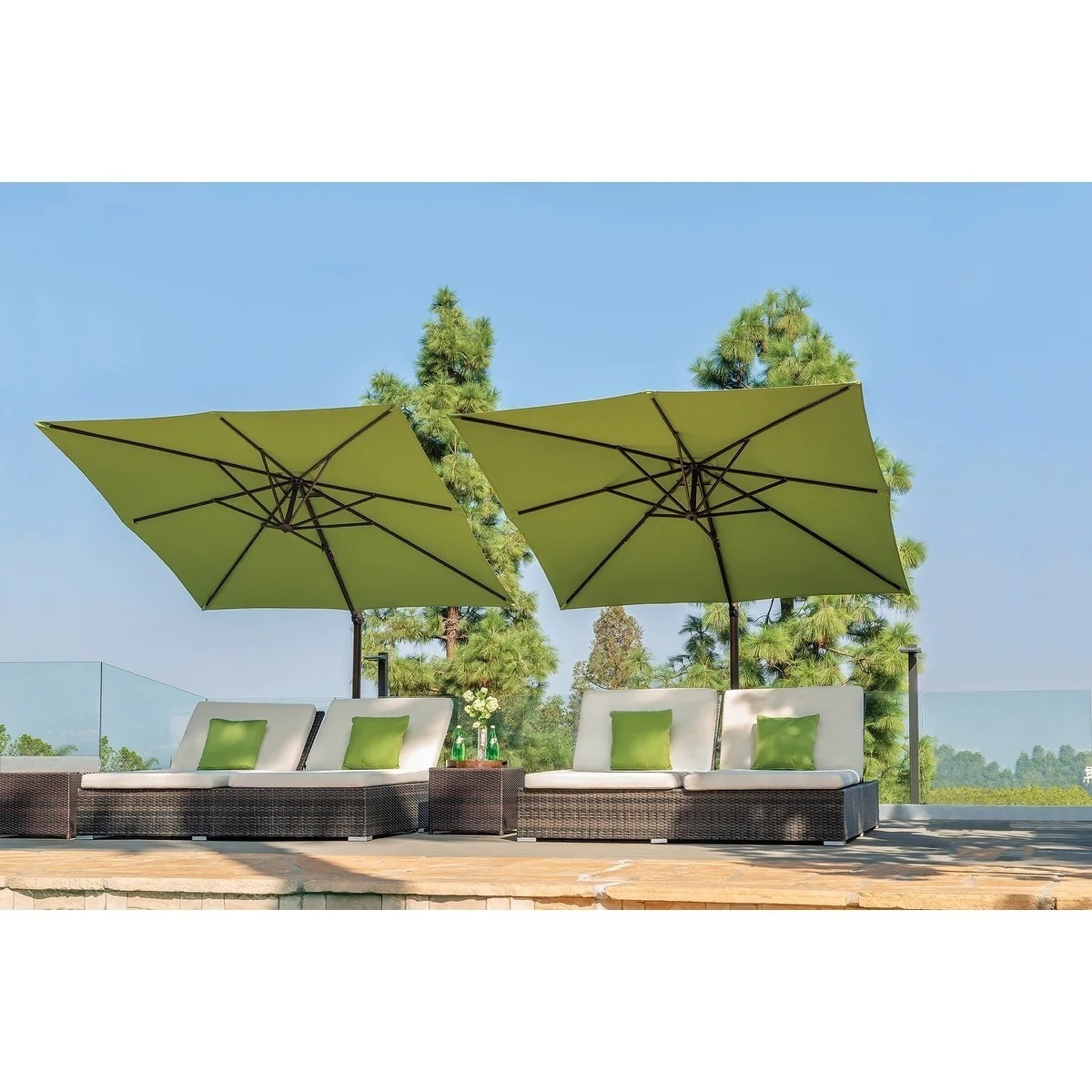 Garden double top outdoor furniture roma parasol patio umbrella sun shade with LED Marble resin base