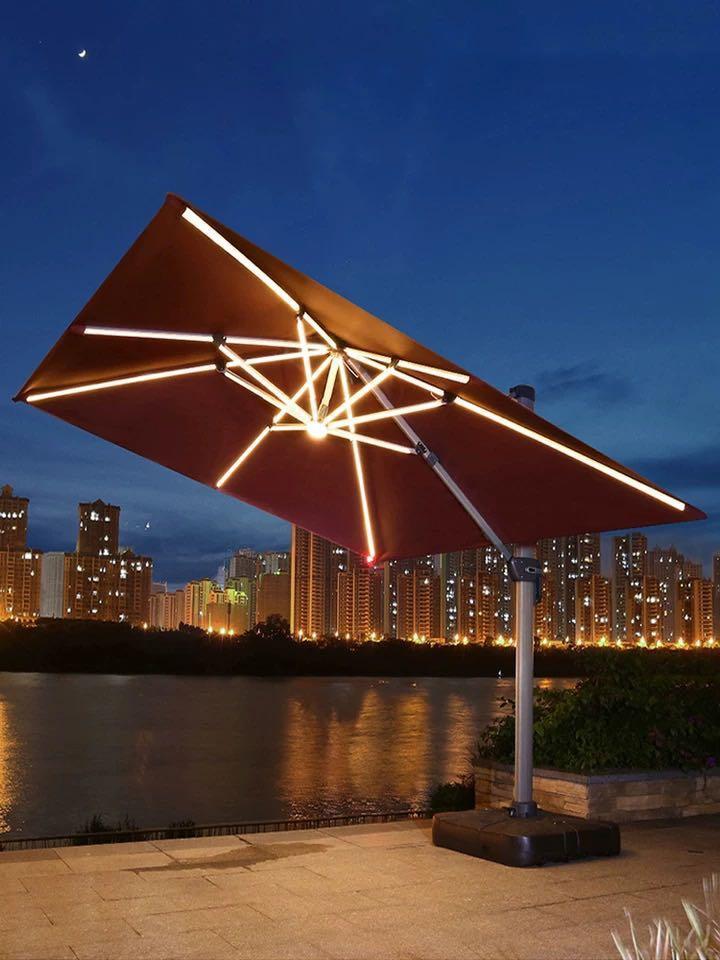 Garden double top outdoor furniture roma parasol patio umbrella sun shade with LED Marble resin base