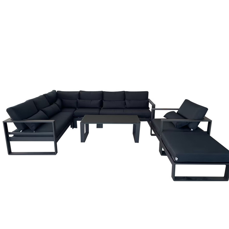 Hot Sale Modern Metal Outdoor Furniture Conversation Sofa Set Garden Funiture Outdoor 7-piece Black Sectional Sofa Set