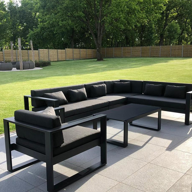 Hot Sale Modern Metal Outdoor Furniture Conversation Sofa Set Garden Funiture Outdoor 7-piece Black Sectional Sofa Set