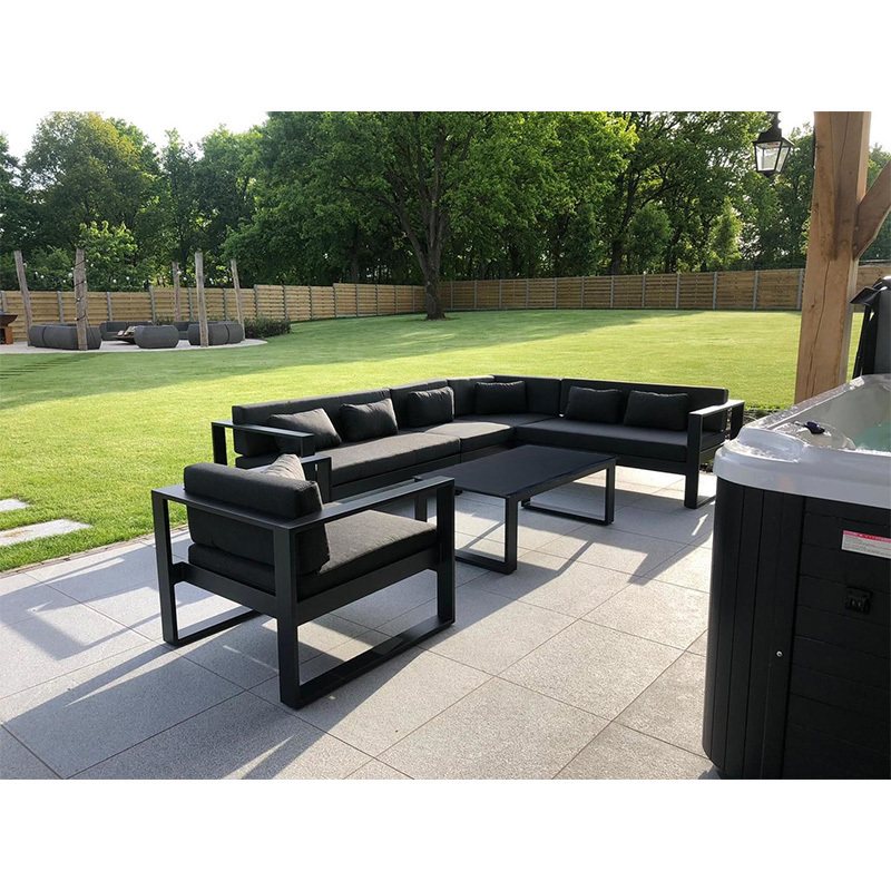 Hot Sale Modern Metal Outdoor Furniture Conversation Sofa Set Garden Funiture Outdoor 7-piece Black Sectional Sofa Set