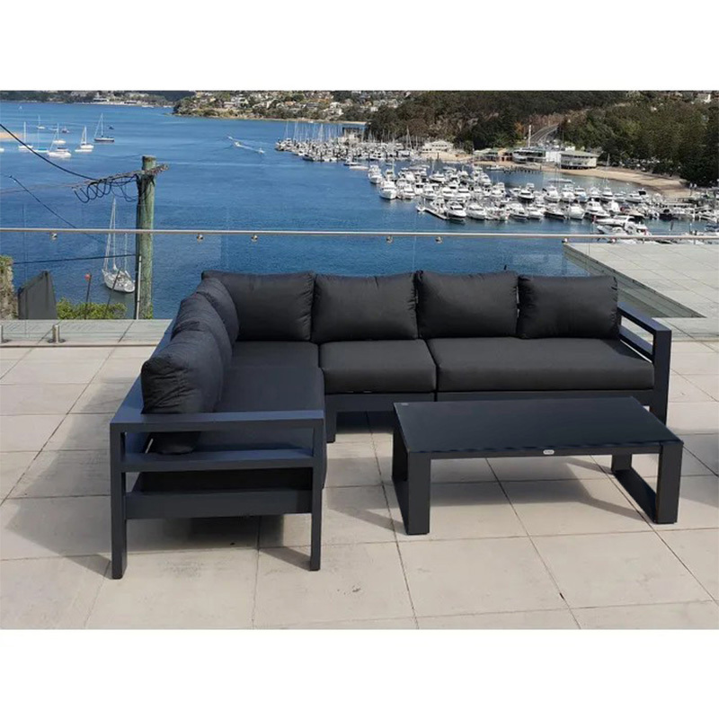 Hot Sale Modern Metal Outdoor Furniture Conversation Sofa Set Garden Funiture Outdoor 7-piece Black Sectional Sofa Set