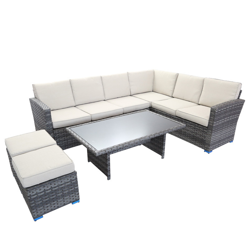 Outdoor Rattan 5 Piece L Shape Sectional Deep Seating Garden Sofa Sets Wide Sheet Rattan Outdoor Furniture Rattan Patio Sofa