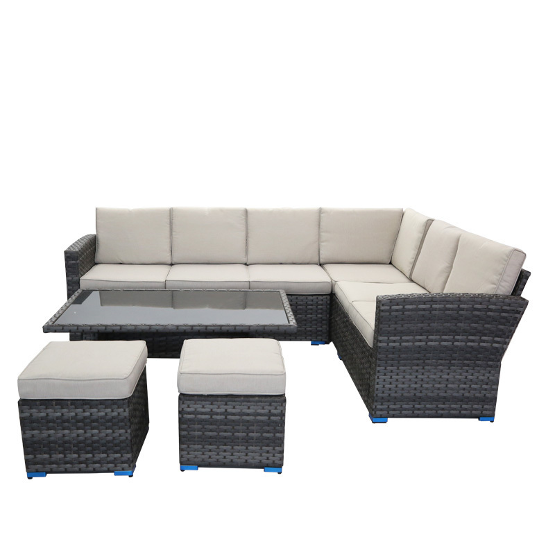 Outdoor Rattan 5 Piece L Shape Sectional Deep Seating Garden Sofa Sets Wide Sheet Rattan Outdoor Furniture Rattan Patio Sofa