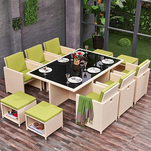 Hot cheap 8 seaters outside garden Patio rattan dining table and chairs sets Casual Outdoor Furniture