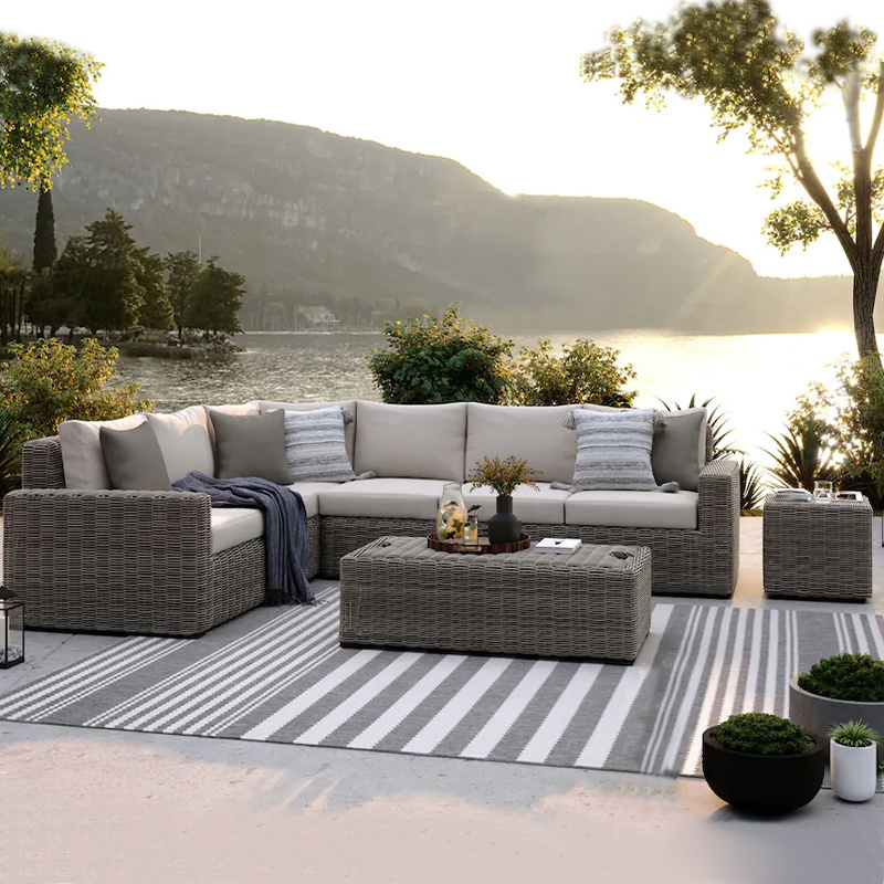 Modern Style L Shape patio Outdoor Sofa Garden Rattan Wicker Furniture Lounge Sets