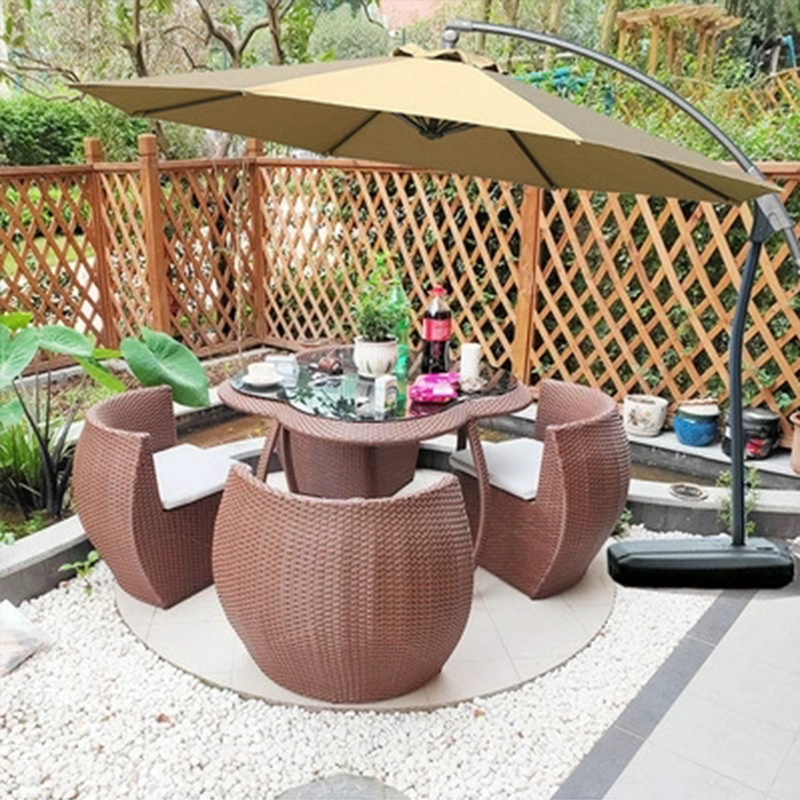 Factory Prices garden restaurant cane table and chairs sets rattan Space-saving dining furniture