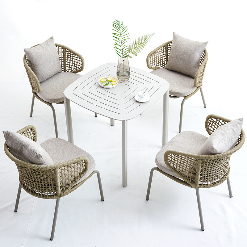 Bistro Restaurant Modern patio balcony plastic string chair rattan rope outdoor garden dining chair