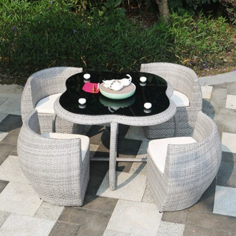 Factory Prices garden restaurant cane table and chairs sets rattan Space-saving dining furniture