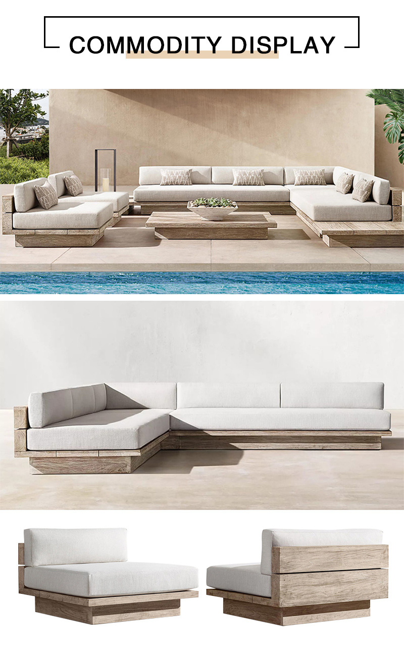 Luxury Villa Modern Teak Garden Furniture Sofa Set Solid Teak Wood Modular Sofa L-shaped Teak outdoor sofa set