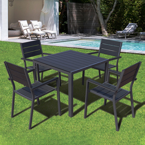 Black 5Pcs Aluminum Plastic Wood Dining Sets Leisure Square Patio Outdoor Furniture Table And Chairs Garden sets