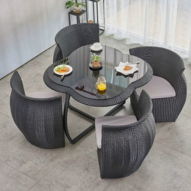 Factory Prices garden restaurant cane table and chairs sets rattan Space-saving dining furniture