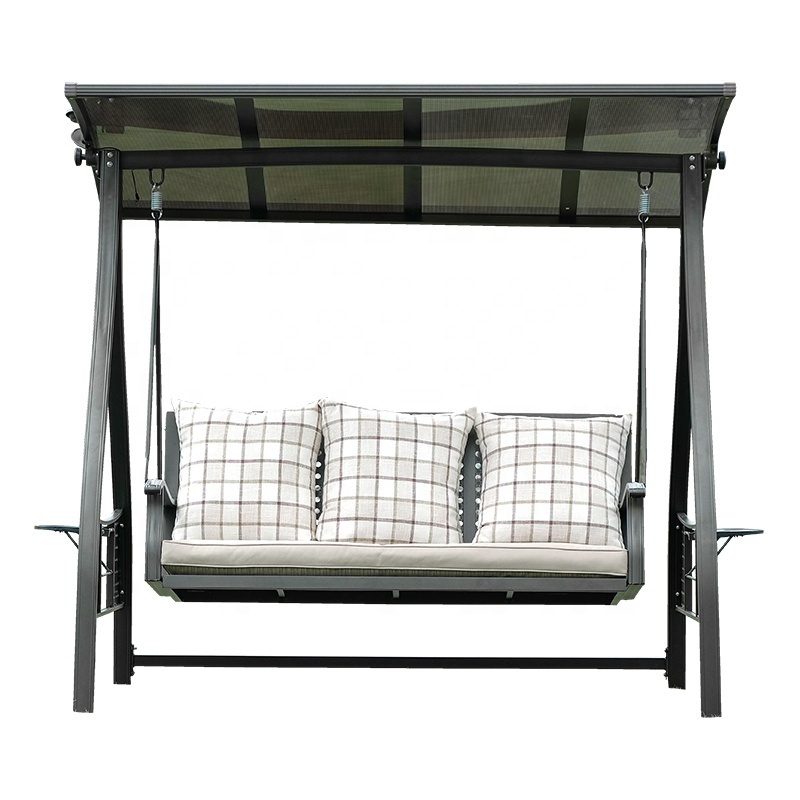 High Quality Patio+Swings Garden Swing Set Beach Solar Energy Metal Patio Wrought Cast Aluminium 3 Seater Swing Chair