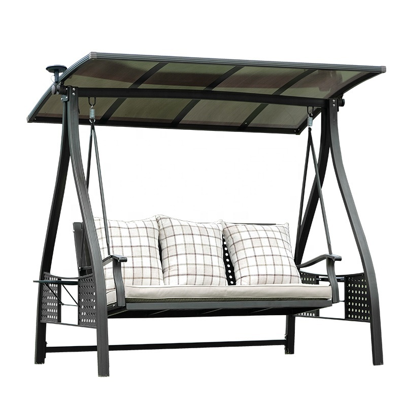 High Quality Patio+Swings Garden Swing Set Beach Solar Energy Metal Patio Wrought Cast Aluminium 3 Seater Swing Chair