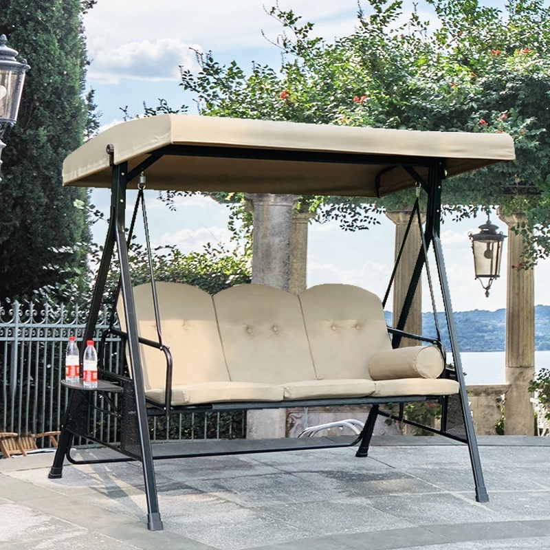 Outdoor Swing Bed Canopy Patio Swing Chair Wrought Iron Steel High Quality Metal Beach Balcony Cushion Garden Furniture