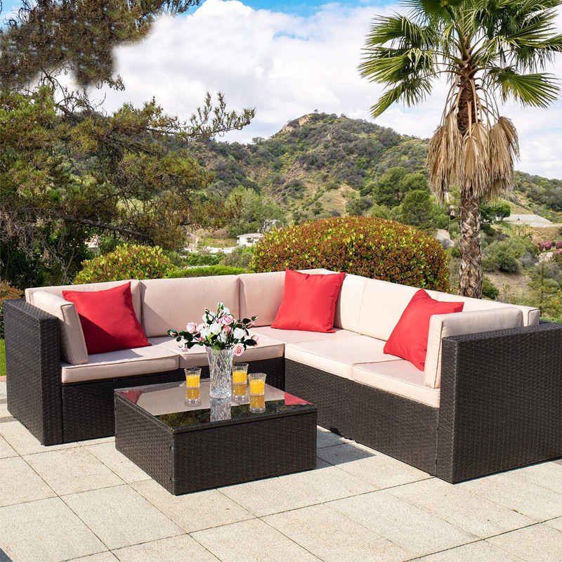 Hot Modern luxury exclusive wicker cane PE rattan brown outdoor patio garden sofa set furniture