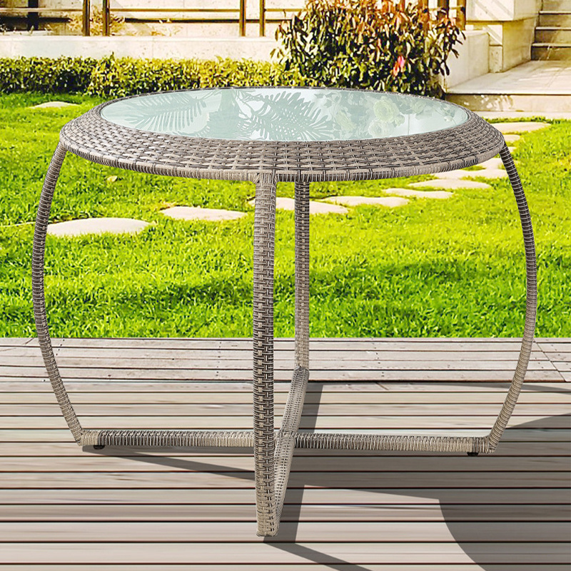 Outdoor PE plastic round gray space saving furniture garden rattan table and chairs sets