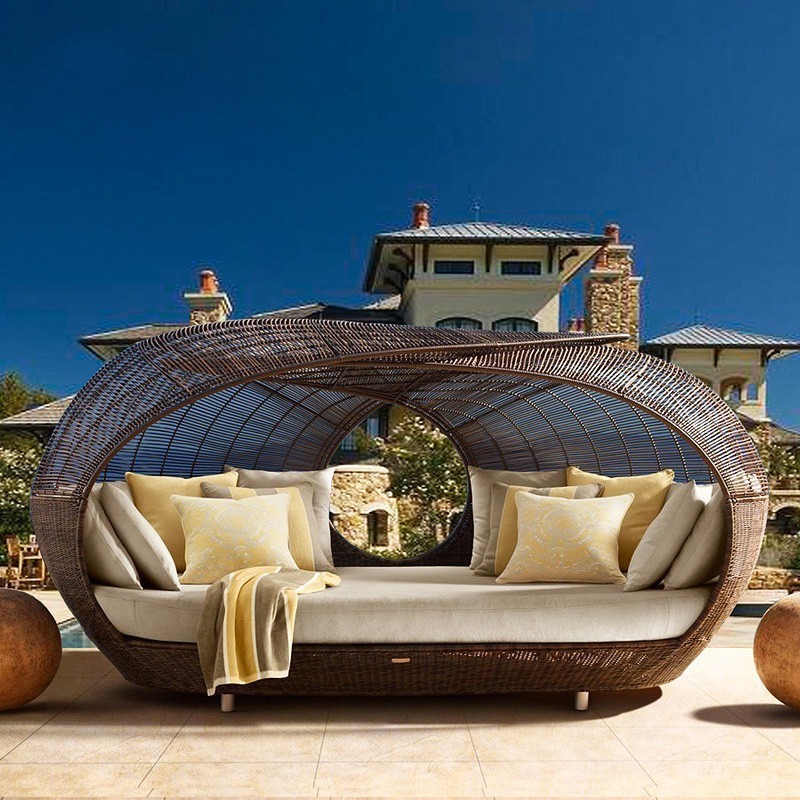 Open - air bird nest round rattan outdoor longue courtyard seaside daybed garden poolside furniture