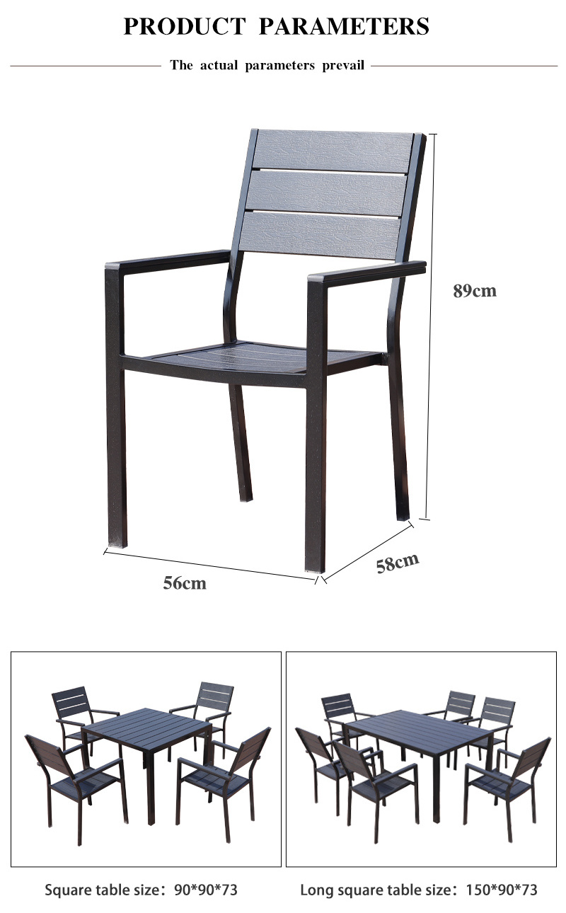 Black 5Pcs Aluminum Plastic Wood Dining Sets Leisure Square Patio Outdoor Furniture Table And Chairs Garden sets