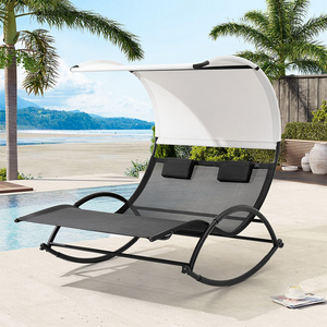 Aluminum Beach Outdoor Canopy Swing Bed In-pool Chaise Chair Patio Furniture 2 Seats Rocking Lounger