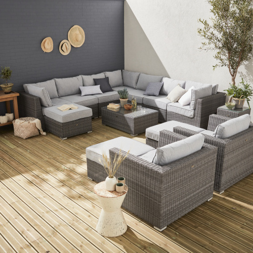 Outdoor Modern Patio Rattan Sofa Garden Furniture Luxury Wicker Sofa Set 6 Seater With Table