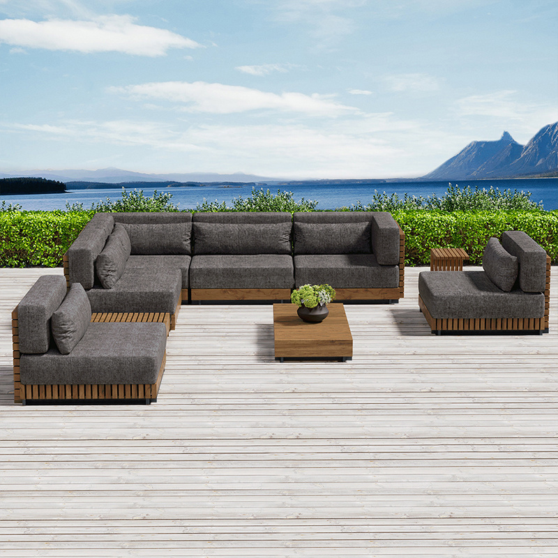 Modern High-end Outdoor Sofa Lounge Teak Wooden Set Hotel Outdoor Furniture Garden Sofa Set Teak Wooden Sofa Set