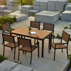 6 seater plastic wood outdoor furniture tables and chairs set for cafes and restaurants outdoor table and chairs in garden sets