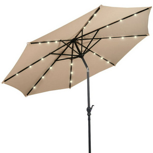 Cheap China Factory Customized Size Outdoor Taupe Umbrella Solar panels Manufacturers  Garden Parasol  with flash light